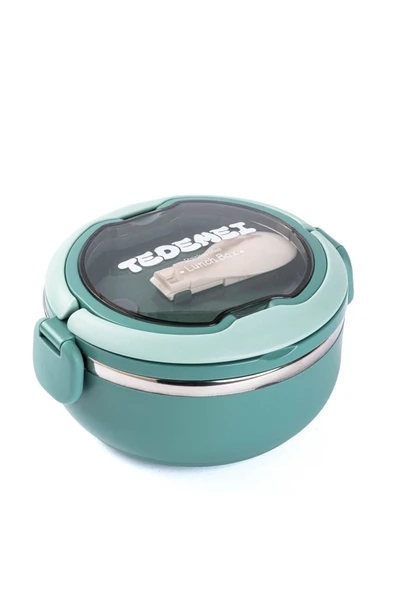 TEDEMEI YEŞİL PASLANMAZ ÇELİK KAŞIKLI YEMEK TAŞIMA KABI 700ML