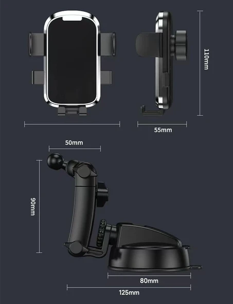 Torpido üstü 360 derece dönebilen 25,5 cm telefon tutacağı krom / SYTE200 - Resim 3