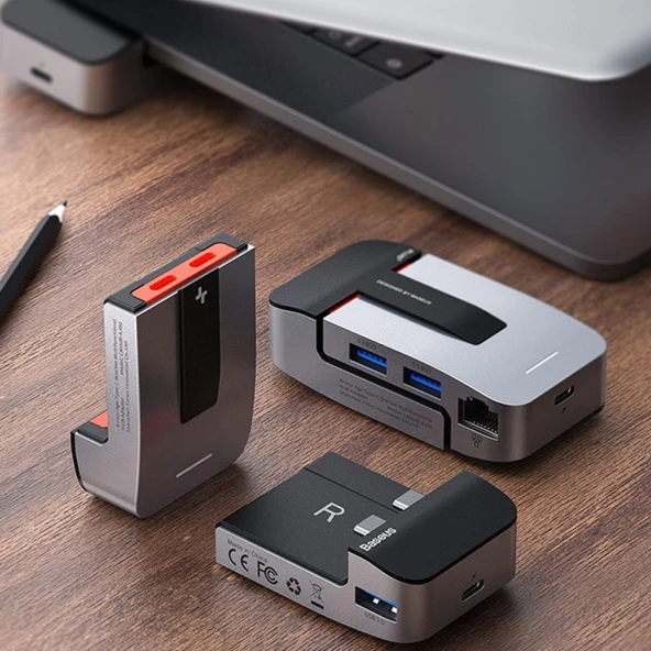 Baseus Armor Age 9in1 Type-C Çok Fonksiyonlu HUB HDMI RJ45 USB 3.0 (Gri) - 3
