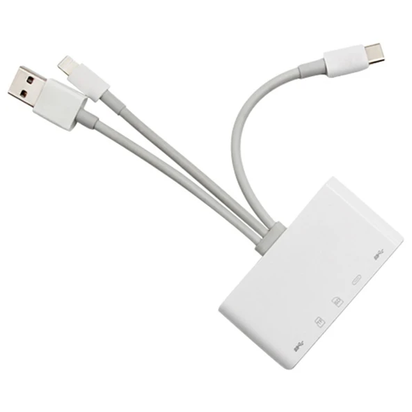 3 İN1 İPhone+Usb C+ Usb A Kamera Okuyucu Kart Okuyucu (Beyaz)
