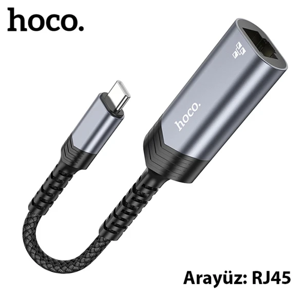 Hoco UA26 Type-c OTG RJ45 İnternet Adaptörü Dönüştürücü 100 Mbps (Gri) - 4