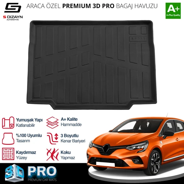 S-Dizayn Renault Clio 5 3D Pro Bagaj Havuzu 2019 Üzeri A+ Kalite - Resim 2