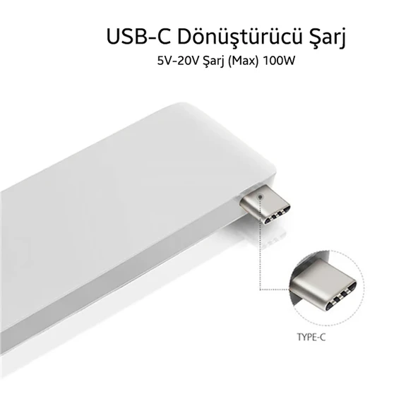 5in1 Usb-C Hub 3.0 Type-C Şarj Kart Okuyucu Type-C Adaptör (Gümüş) - 5