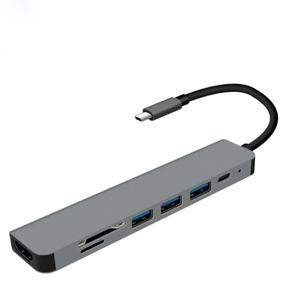 7in1 USB 3.1 HDMI 4K 30HZ 2K 1080P Type-C HUB Adaptör Dönüştürücü (Füme) - 1
