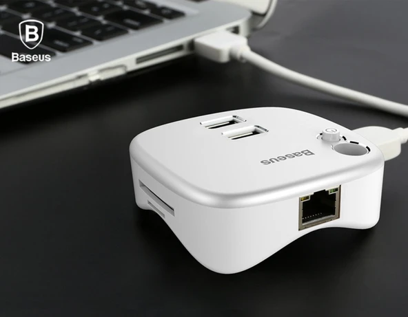 Baseus Çok Fonsiyonlu Notebook Adaptörü Hub Dual USB 3.0 RJ45 TF/SD (Gümüş) - 3