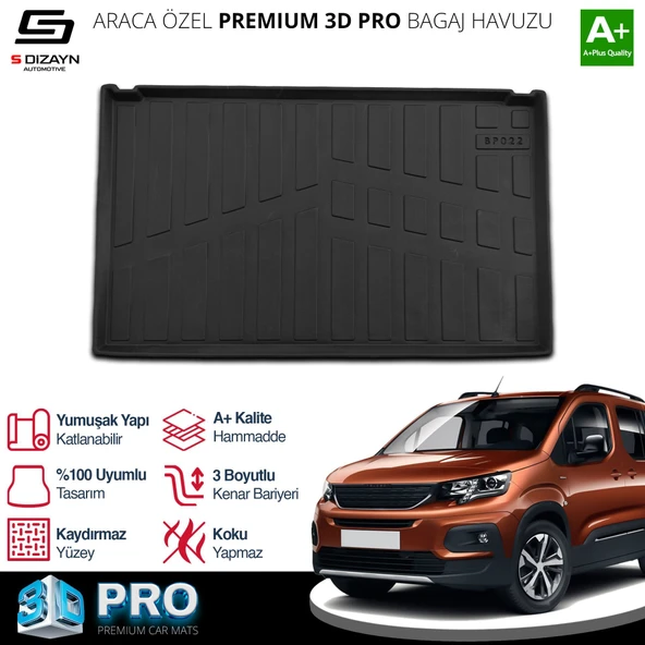 S-Dizayn Peugeot Rifter Seperatörlü 3D Pro Bagaj Havuzu 2019 Üzeri A+ Kalite - Resim 2