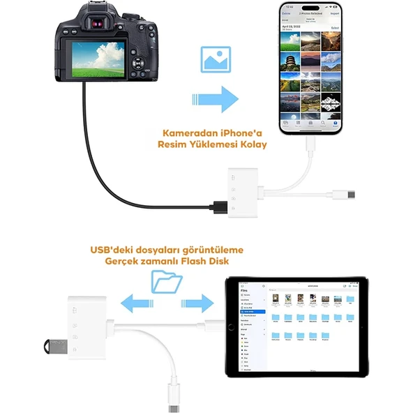 NK-104pro USB-C / 8-pin SD TF kart okuyucu 4-in-2 kamera bellek kart okuyucu SD + TF + USB OTG + USB-C Şarj Adaptörü (Beyaz) - 4