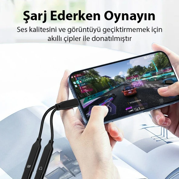 İphone 15 İçin Type-c Şarj + kulaklık 2İn1 Çevirici Adaptör 60W (Siyah) - 4
