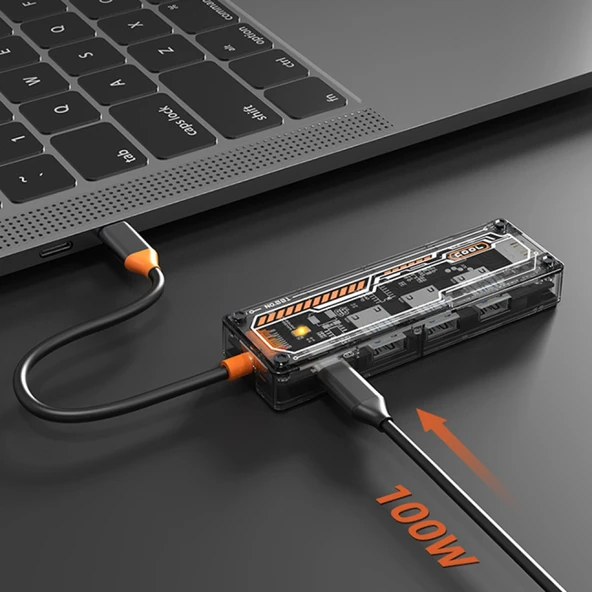 5in1 Type-c To USB3.0 + USB2.0 + Type-c PD 100W + HDMI + Ethernet Çoğaltıcı Transparan Hub - 4