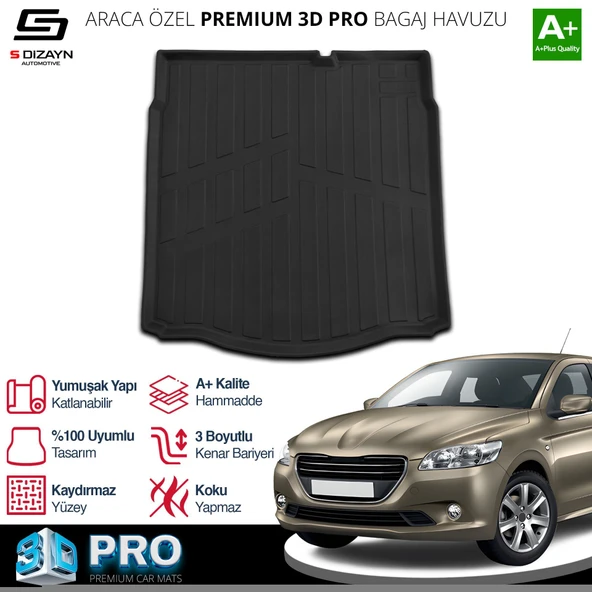S-Dizayn Peugeot 301 3D Pro Bagaj Havuzu 2012 Üzeri A+ Kalite - Resim 2