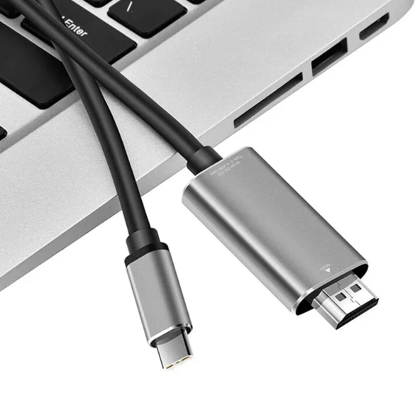 Type-C to HDMİ 4K 60Hz Çevirici Görüntü Kablosu 1.8M - HDTV Projektör (Siyah) - 4