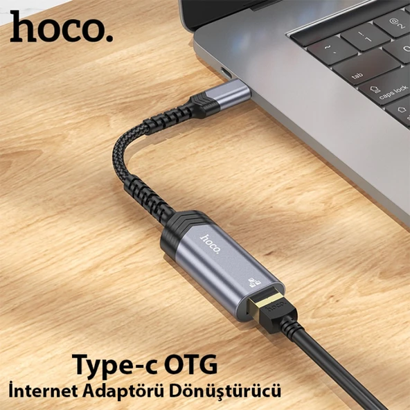 Hoco UA26 Type-c OTG RJ45 İnternet Adaptörü Dönüştürücü 100 Mbps (Gri) - 2