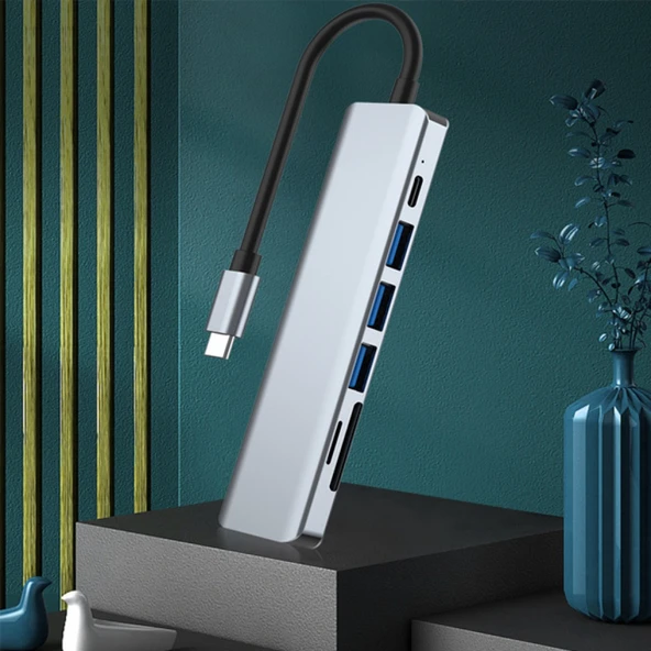 7in1 USB 3.1 HDMI 4K 30HZ 2K 1080P Type-C HUB Adaptör Dönüştürücü (Füme) - 3