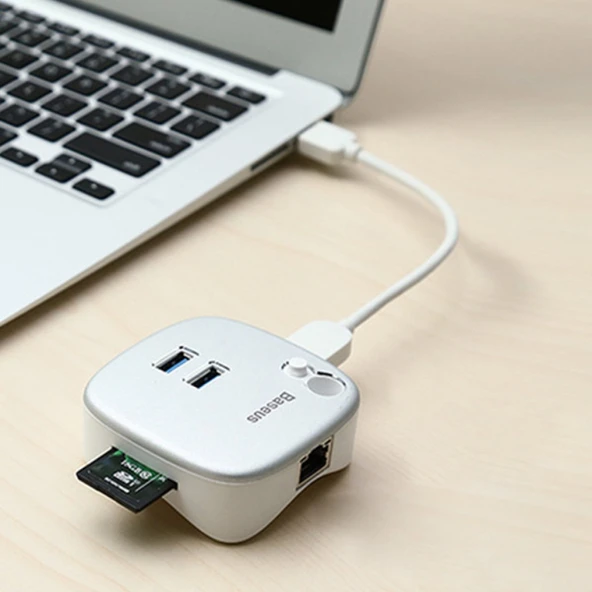 Baseus Çok Fonsiyonlu Notebook Adaptörü Hub Dual USB 3.0 RJ45 TF/SD (Gümüş) - 5