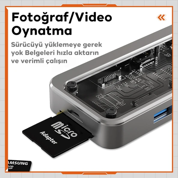 8in1 Type-c To USB3.0 + USB2.0 + Type-c + PD + HDMI + SD + TF + Ethernet Çoğaltıcı Transparan Hub - 5