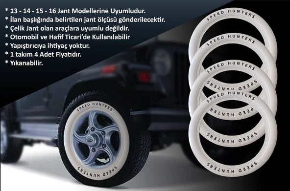 Volkswagen Uyumlu 16 Jant Speed Hunters Lastik Yanağı Beyaz Renk 1 Takım 4 Adet - 2