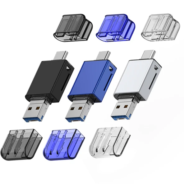 USB 3.0+Type-c+Lightning Sd Kart Okuyucu - Hızlı Card Reader (Siyah) - 2