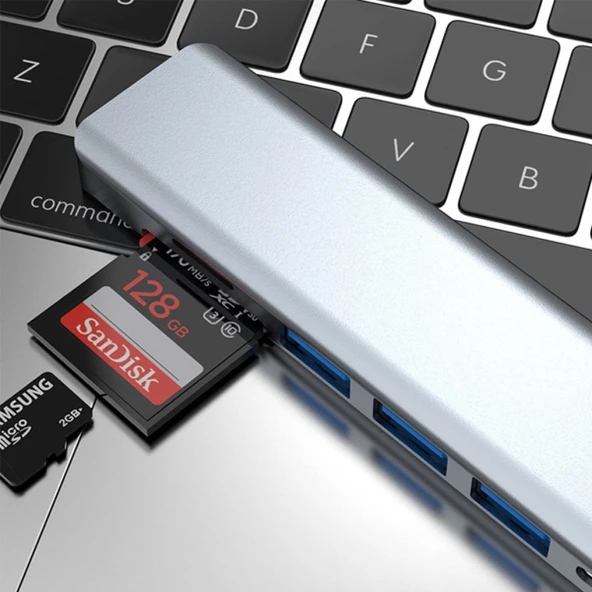 7in1 USB 3.1 HDMI 4K 30HZ 2K 1080P Type-C HUB Adaptör Dönüştürücü (Füme) - 2