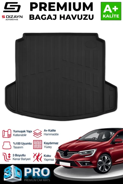 S-Dizayn Renault Megane 4 3D Pro Bagaj Havuzu Çift Kulaklı 2016 Üzeri A+ Kalite ürün görseli