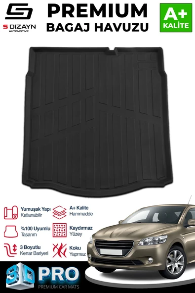 S-Dizayn Peugeot 301 3D Pro Bagaj Havuzu 2012 Üzeri A+ Kalite ürün görseli