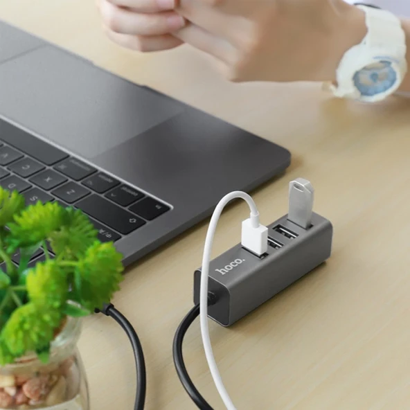 HOCO HB1 80cm Kablolu 4 Portlu USB Çoğaltıcı HUB Adaptör (Füme) - 5