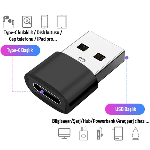USB to Type-C Dişi Çevirici Dönüştürücü Adaptör (Gold) - 5