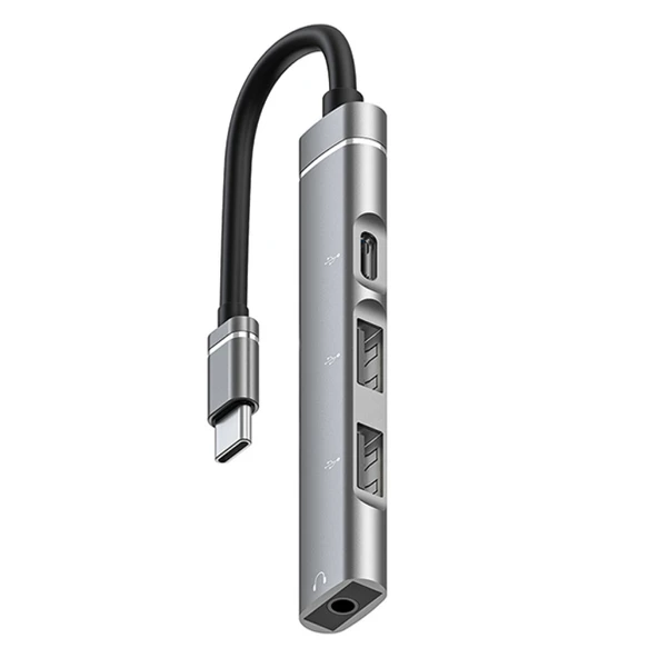 4in1 Type-C+3.5mm+USB Girişli Çoğaltıcı Adaptör Çevirici Hub (Gri) - 2