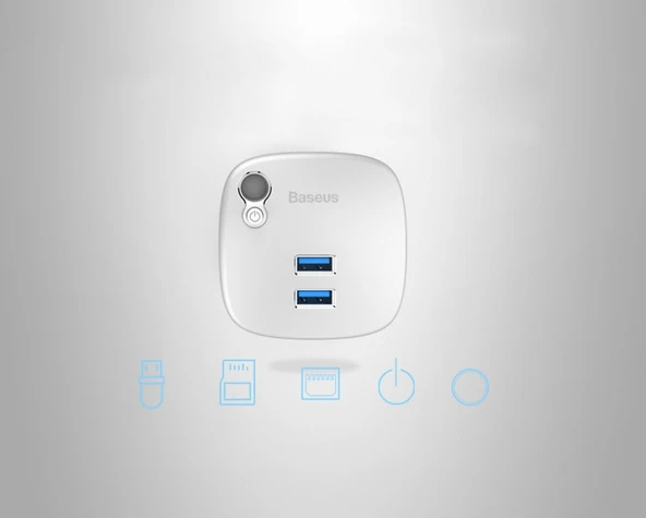 Baseus Çok Fonsiyonlu Notebook Adaptörü Hub Dual USB 3.0 RJ45 TF/SD (Gümüş) - 4