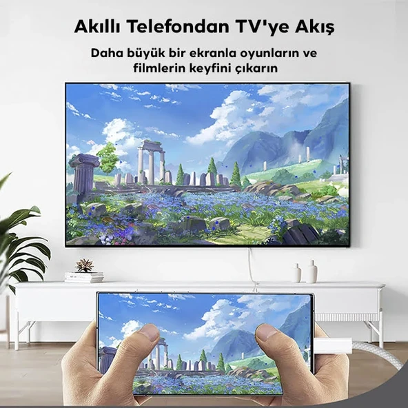 Type-C To HDMI HDTV Dönüştürücü Adaptör 4K 60Hz Kablo 1.8M (Beyaz) - 3