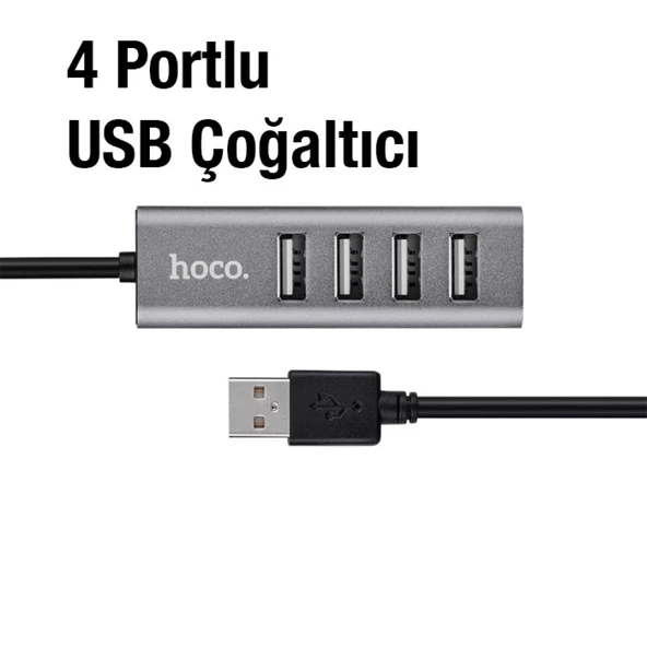HOCO HB1 80cm Kablolu 4 Portlu USB Çoğaltıcı HUB Adaptör (Füme) - 3