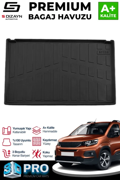 S-Dizayn Peugeot Rifter Seperatörlü 3D Pro Bagaj Havuzu 2019 Üzeri A+ Kalite ürün görseli