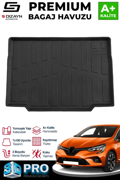 S-Dizayn Renault Clio 5 3D Pro Bagaj Havuzu 2019 Üzeri A+ Kalite ürün görseli