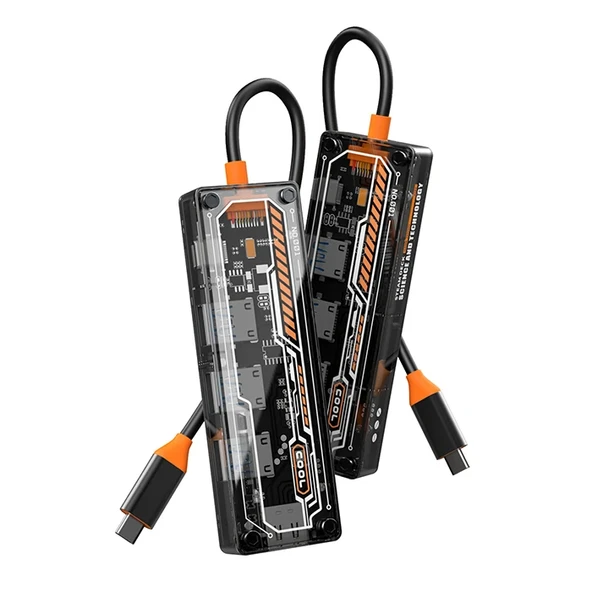 5in1 Type-c To USB3.0 + USB2.0 *2 + Type-c PD 100W + HDMI Çoğaltıcı Transparan Hub - 6