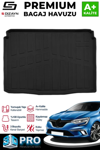 S-Dizayn Renault Megane 4 HB 3D Pro Bagaj Havuzu 2016 Üzeri A+ Kalite ürün görseli