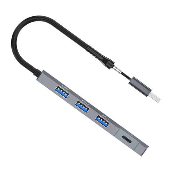 ADS-309D 4 Portlu USB+Type-C USB 3.0 Çoklayıcı Data HUB Adaptör (Füme) - 2