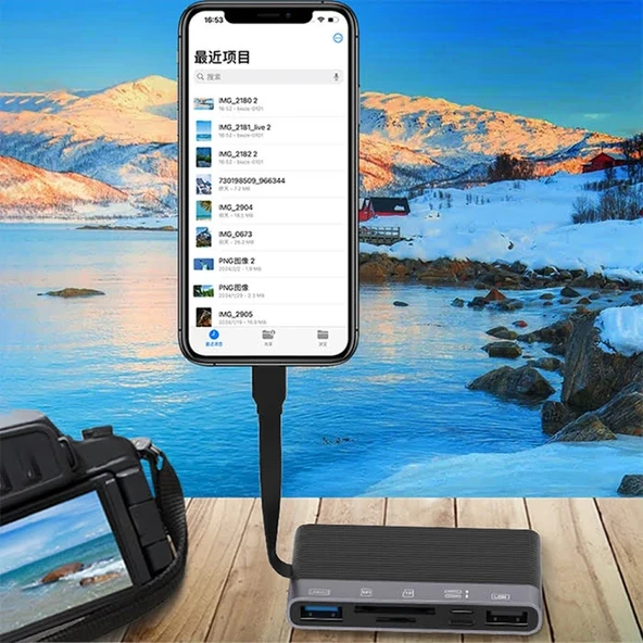 NK-1048HD 6in1 USB + Type-C + Lightning + SD-TF Kart Okuyucu Çevirici Adaptör (Siyah) - 2