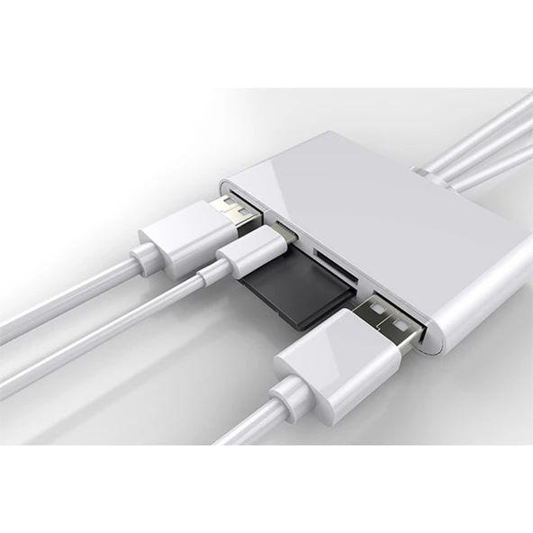 3 İN1 İPhone+Usb C+ Usb A Kamera Okuyucu Kart Okuyucu (Beyaz) - 2