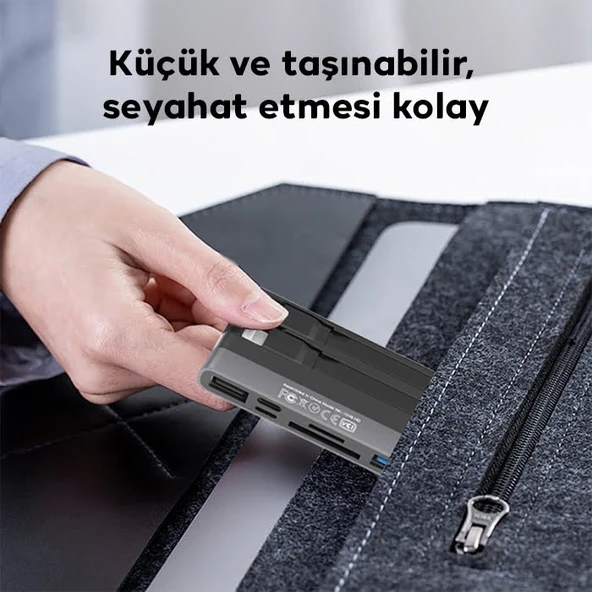 NK-1048HD 6in1 USB + Type-C + Lightning + SD-TF Kart Okuyucu Çevirici Adaptör (Siyah) - 3