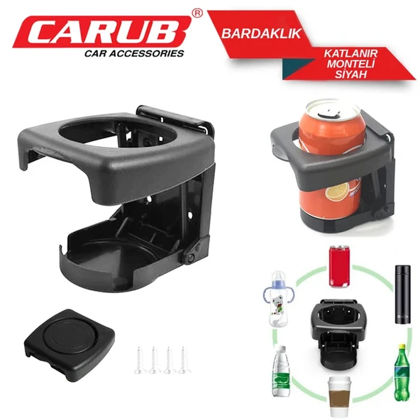 CARUB Bardaklık Katlanır Otomatik Monteli Siyah