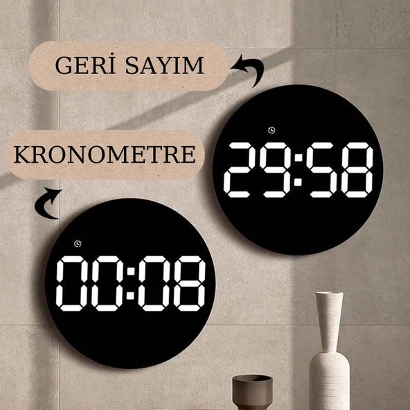 Trenstore 10 İnç Ev Dekorasyonu Yuvarlak LED Akıllı Kumandalı Takvim Duvar Saati - 3