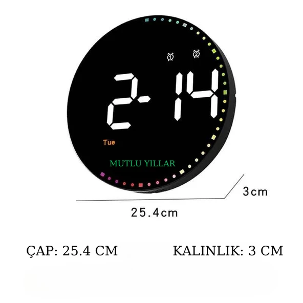 Trenstore 10 İnç Ev Dekorasyonu Yuvarlak LED Akıllı Kumandalı Takvim Duvar Saati - 5