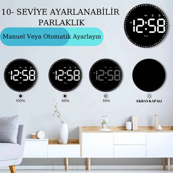 Trenstore 10 İnç Ev Dekorasyonu Yuvarlak LED Akıllı Kumandalı Takvim Duvar Saati - 2
