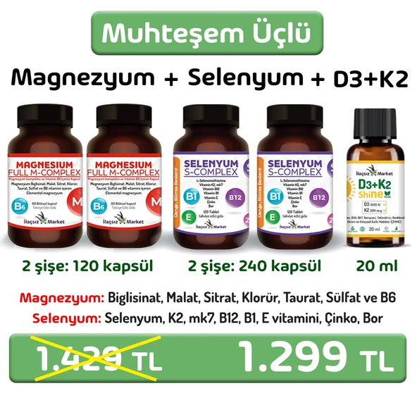 Muhteşem 3'lü (Magnezyum, Selenyum, D3+K2)