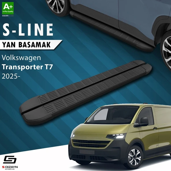 S-Dizayn Volkswagen Transporter T7 Uzun Şase S-Line Siyah Yan Basamak 263 Cm 2025 Üzeri A+ Kalite