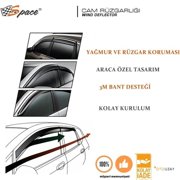 Space Cam Rüzgarlığı 1.2mm Toyota/AvenSis 2003-2009 4'lü Set / CARU368 - 1