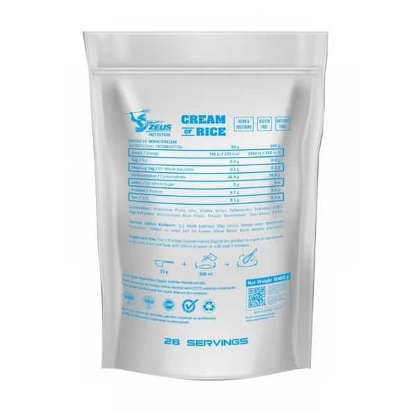 ZEUS NUTRITION CREAM OF RICE 1000G-Aromasız - 2