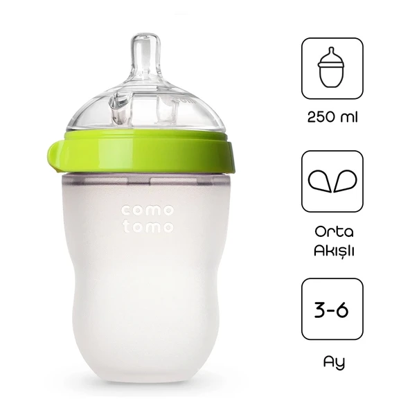 Comotomo Antikolik Silikon Biberon 250 Ml 3-6 Ay Yeşil
