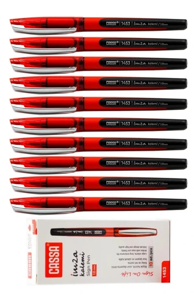 Kırmızı İmza Kalemi 10 Adet 1.00 mm Kalın Uçlu İmza Pilot Kalem Ekonomik Kaliteli Cassa 1453 İmza Kalemi