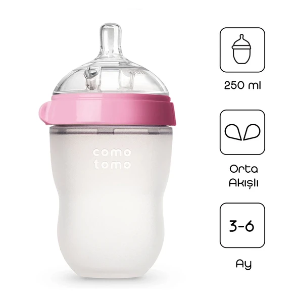 Comotomo Antikolik Silikon Biberon 250 Ml 3-6 Ay Pembe