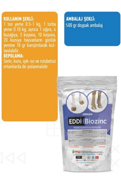 Hs Tarım Vetasupra Eddi Biozinc 500 Gr. İyot Takviyeli Tırnak Bakım Yem Katkısı - 6